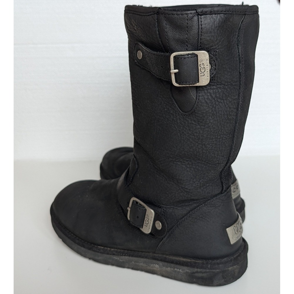 UGG Australia Kensington Black Leather Moto Biker Buckle Boots 1004364 Womens 8
